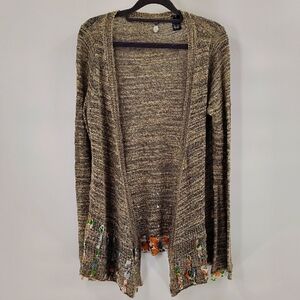 BKE Boutique BUCKLE Open Weave Cardigan Sweater Size Medium Brown Long sleeve